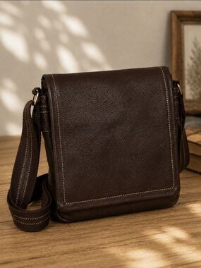 Levenger "The Writer's Tools" Brown Leather Messenger Bag. Professional Style